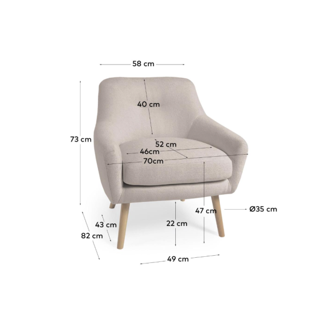 Крісло Kave Home Candela S808_10_PS03 з флісу 73 x 72 см