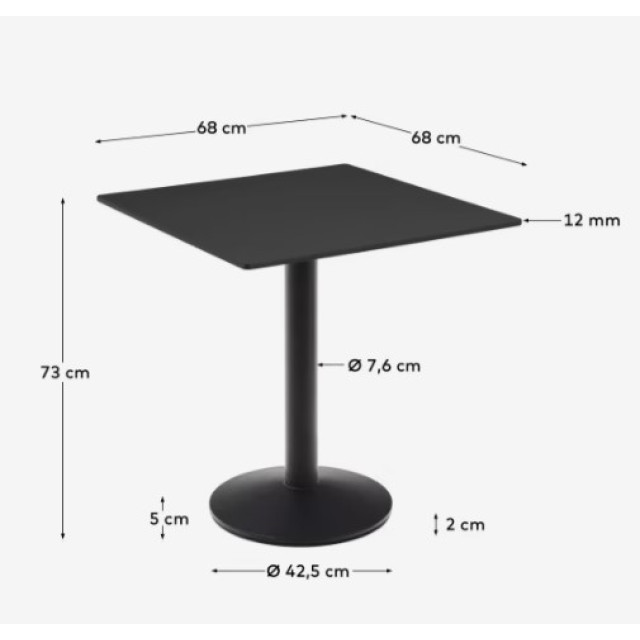 Уличный стол Dina T09010HP01 в черном цвете, 68 x 68 x 73 см Уличный стол Dina T09010HP01 в черном цвете, 68 x 68 x 73 см