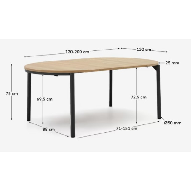 Розсувний стіл Montuiri T0300020MM40 з дубового шпону Ø 120 (200) см