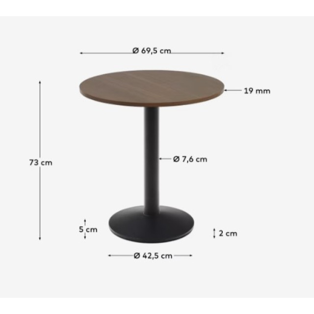 Уличный стол Dina T09010WM41 из меламиновой отделки под орех Ø 68x70 см Уличный стол Dina T09010WM41 из меламиновой отделки под орех Ø 68x70 см