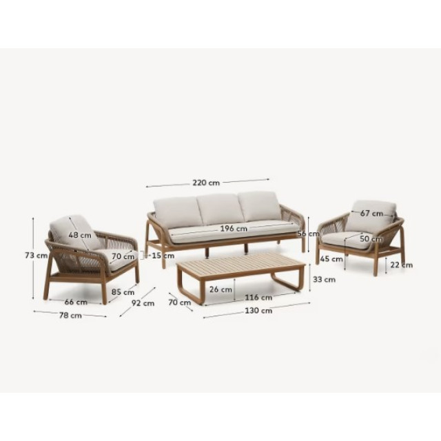 Комплект Vellana J1600019JJ12 з 3-місним диваном, 2 крісла та журнальний столик з масиву акації