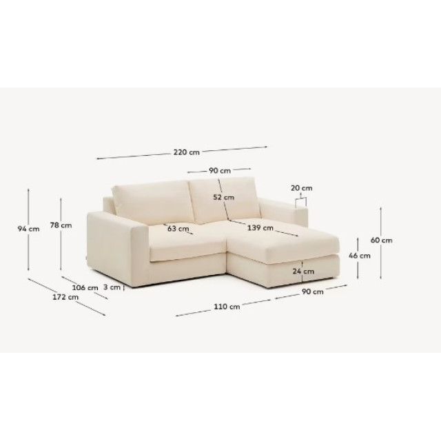 Диван 3-місний з правим шезлонгом Alea S85140LB39 Екрю 220 см