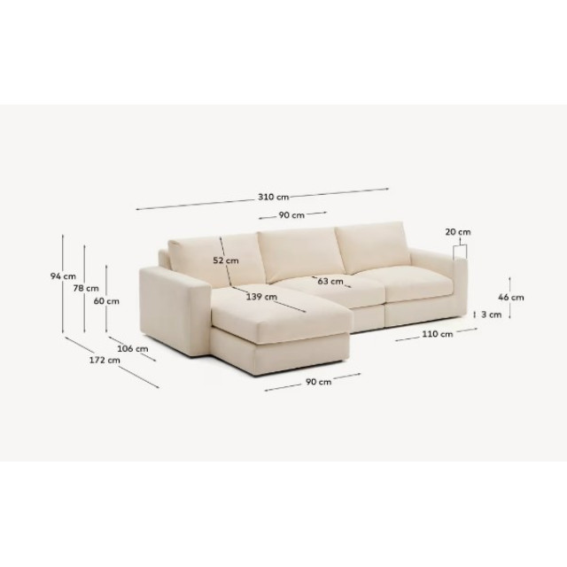 Диван 4-місний з лівим шезлонгом Alea S85143LB39 Екрю 310 см