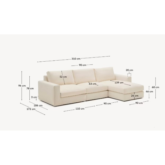 Диван 4-местный с правым шезлонгом Alea S85142LB39  Экрю 310 см
