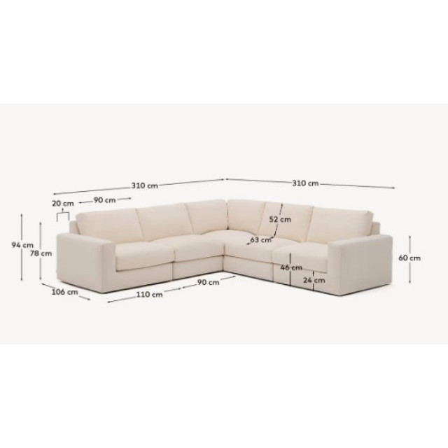 Диван 5-місний кутовий Alea S85146LB39  Екрю 310 x 310 см 