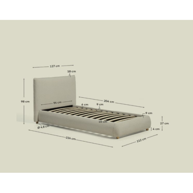 Ліжко Elerio N00134FA39 з оббивкою синелі кольору екрю 90 x 200 см