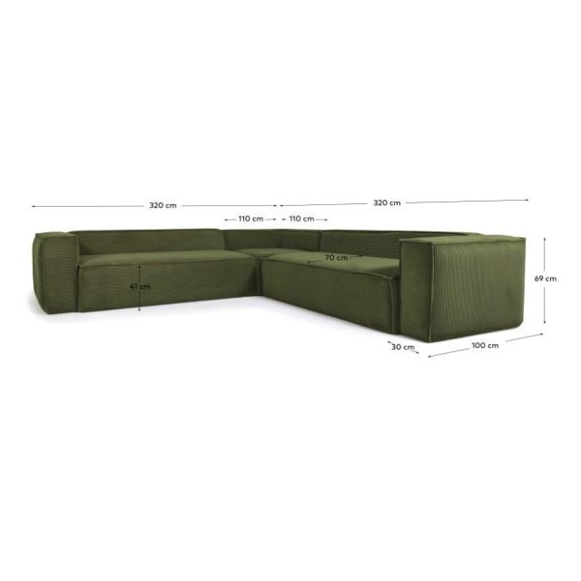 Диван кутовий Blok S684LN19 6-місний 320х320 см вельвет зелений