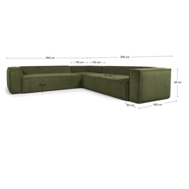 Диван кутовий Blok S686LN19 4-х місний 290х290 см вельвет зелений 