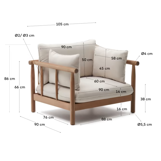Крісло Sacova J1700034JJ12 із масиву евкаліпту