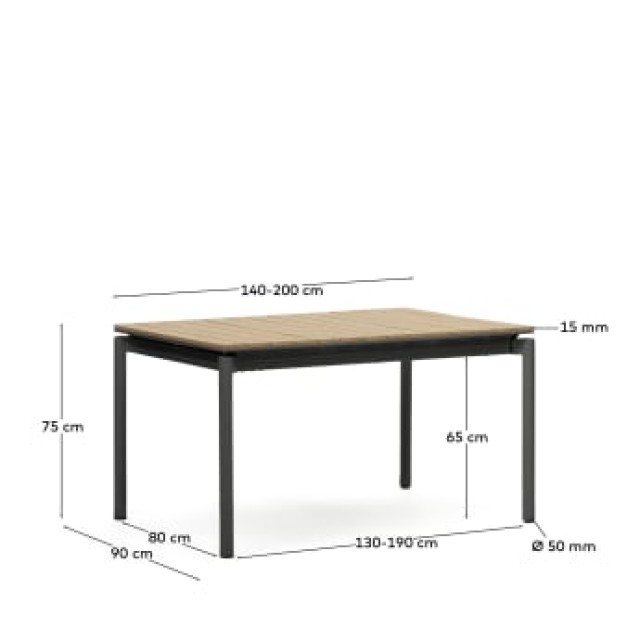 Розсувний вуличний стіл Canyelles J0200005MM46 з чорного алюмінію 140/240x90 см